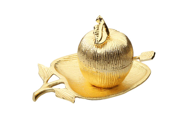 Gold Apple Shaped Dish with Removable Honey Jar