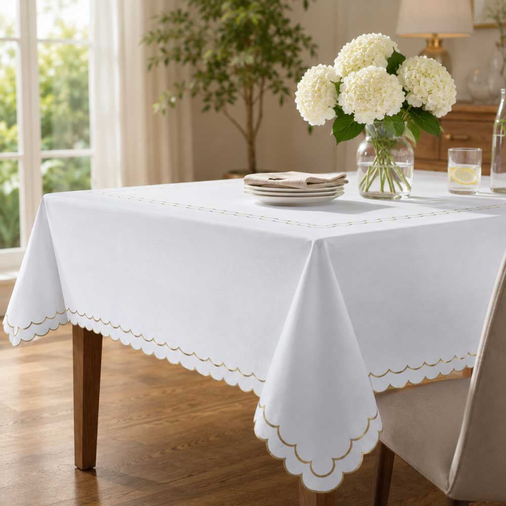 Gold scalloped edge tablecloth