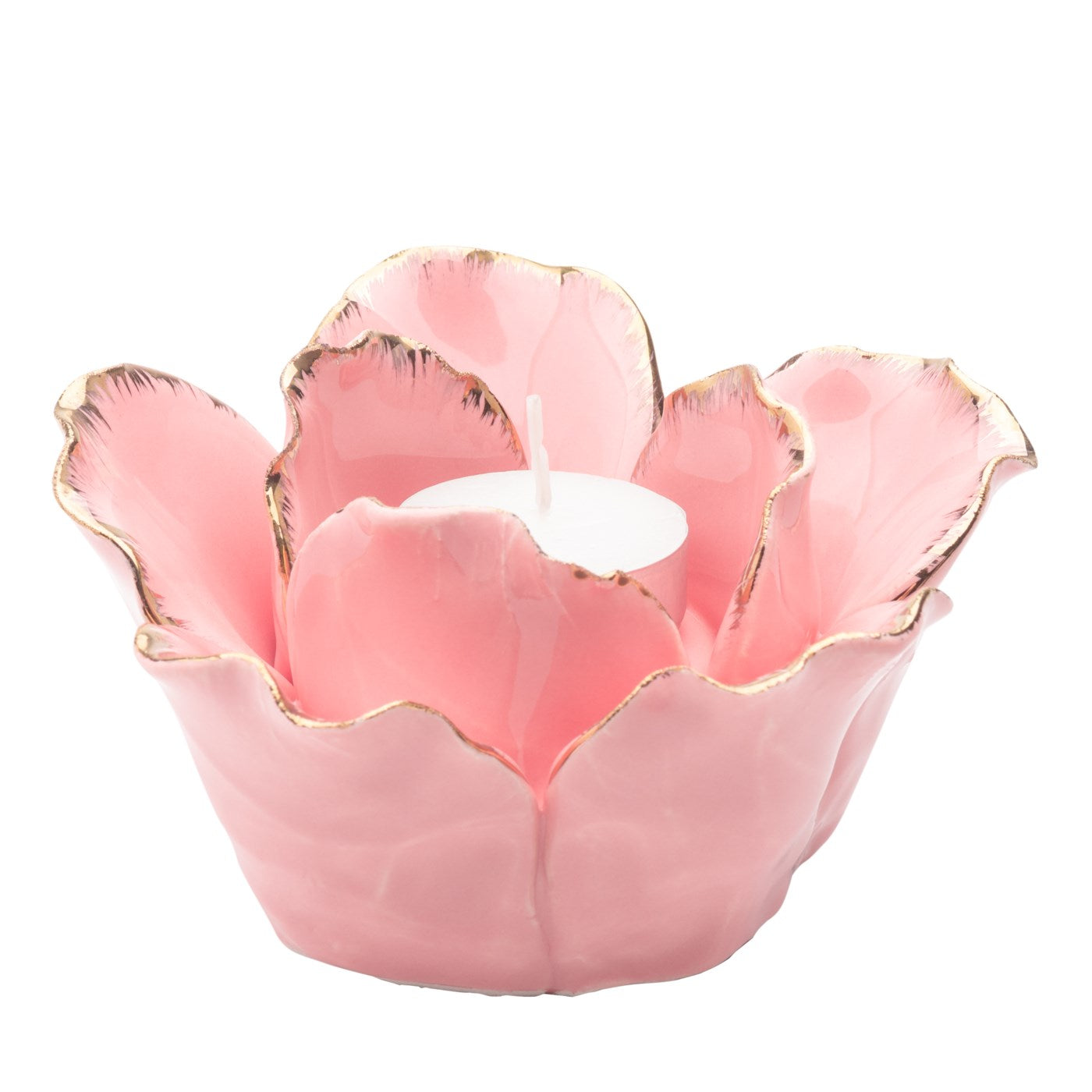 Pink Rose with Gold Edge Ceramic Tealight Holder-  Set of 2