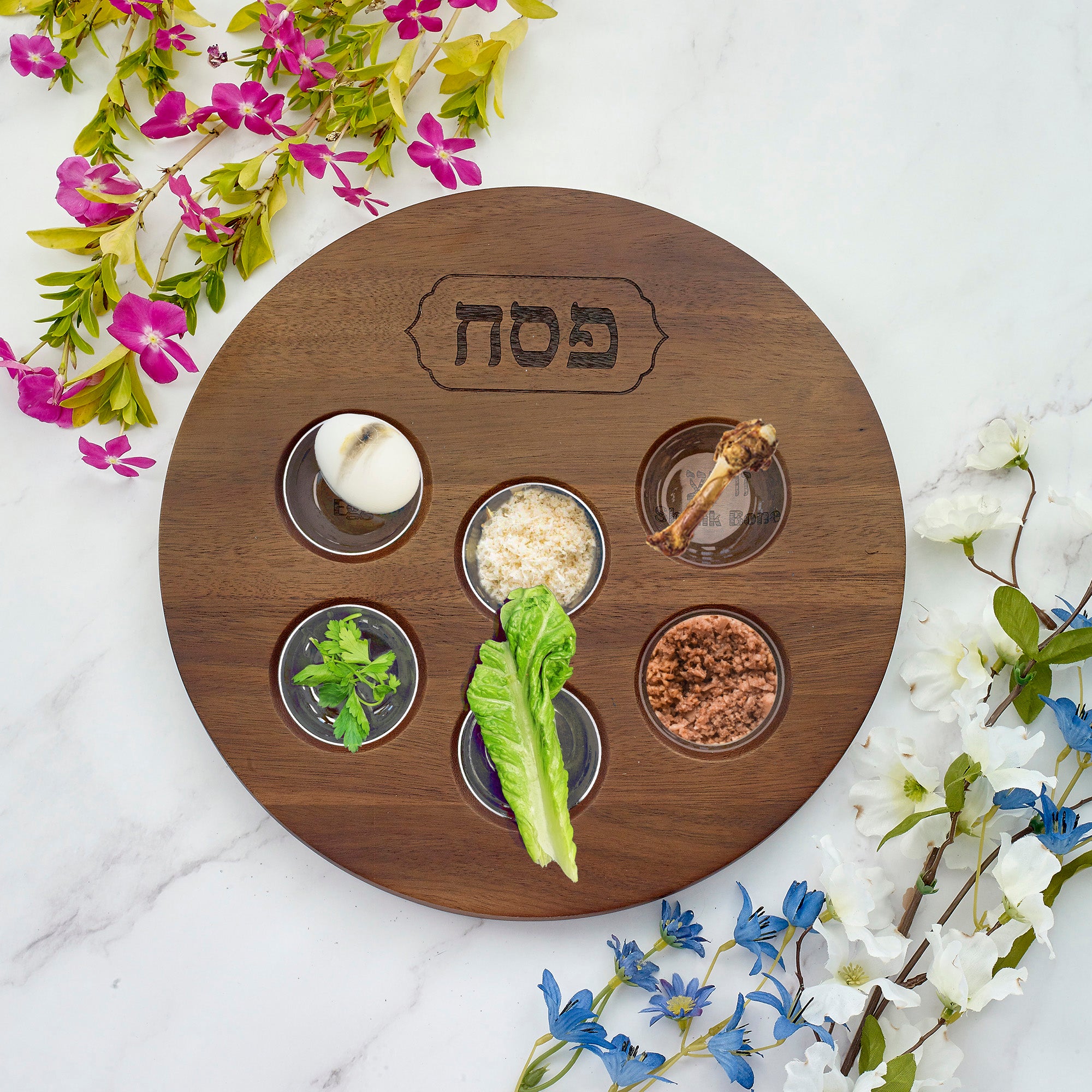 Acacia Wood Seder Plate With Etched Design