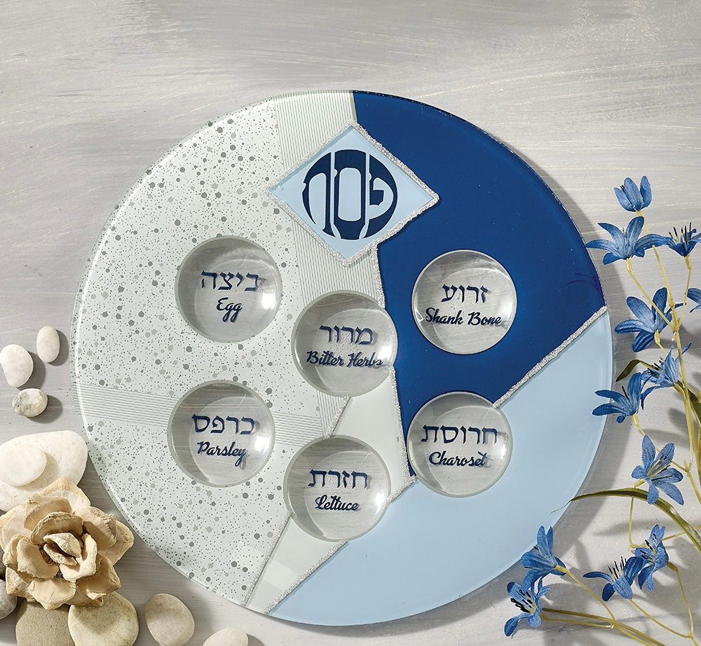 Blue glass Seder plate