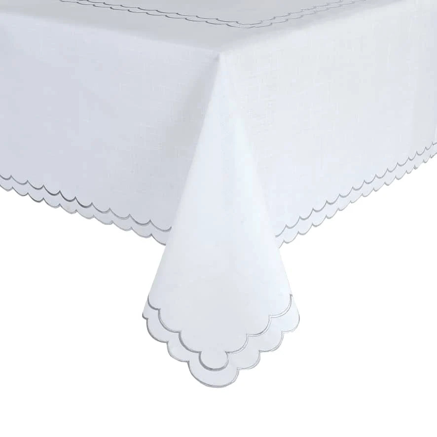 Silver scalloped edge tablecloth