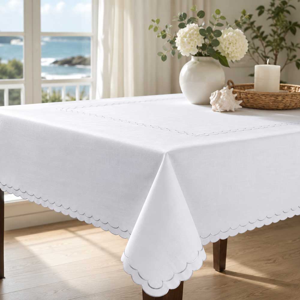 Silver scalloped edge tablecloth