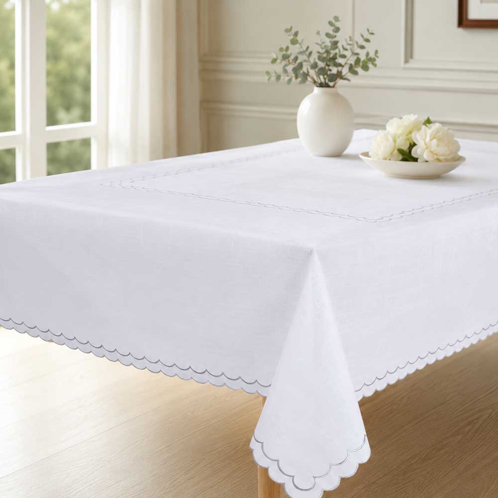 Silver scalloped edge tablecloth