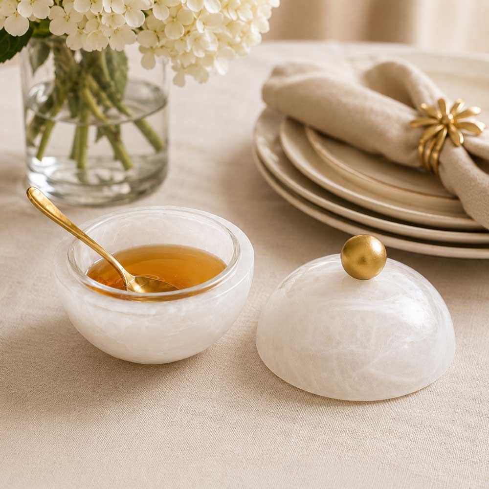 White swirl matte Resin honey dish