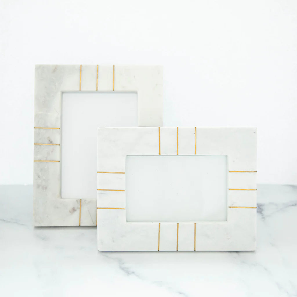 Marble Frame with Brass Inlay - Opal White 5” x 7”