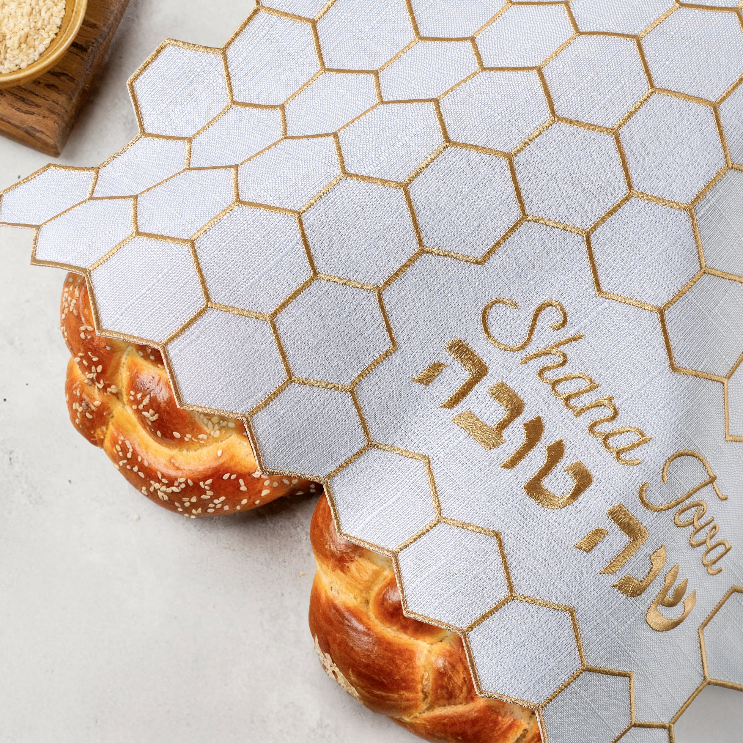Embroidered honeycomb Rosh Hashanah Challah Cover