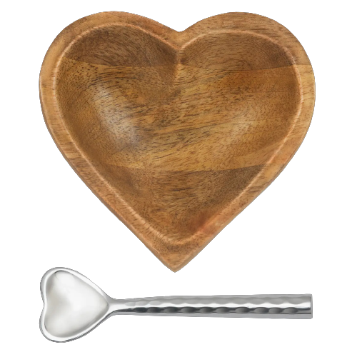 Wooden Heart Bowl with Lil Hammered Heart Spoon