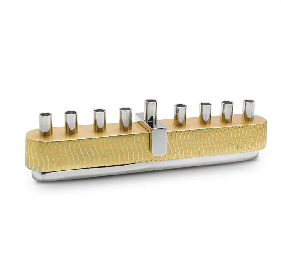 Polished Metal Menorah with Swirls - Gold