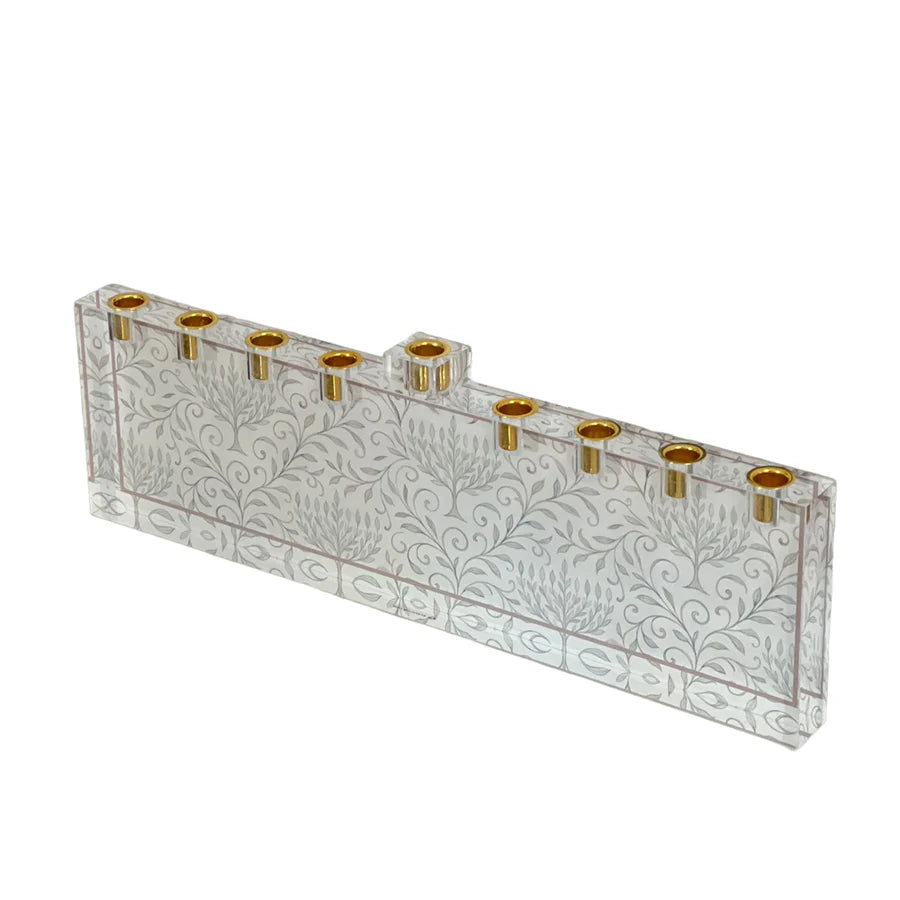 Lucite Menorah with Chanukah vine design