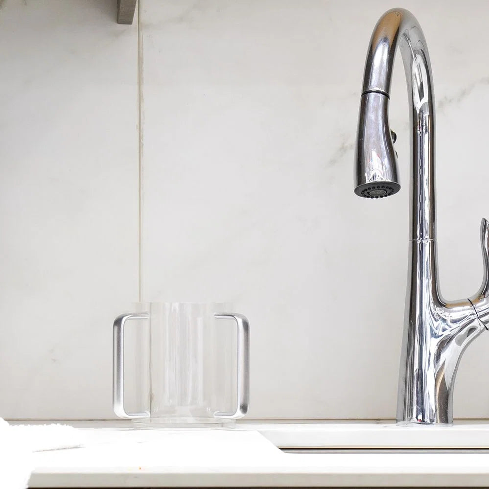Lucite Wash Cup With Mirrored Silver Metal Handles