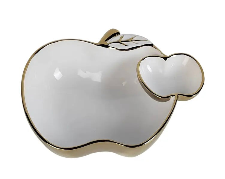Two Apple Dish White with Gold