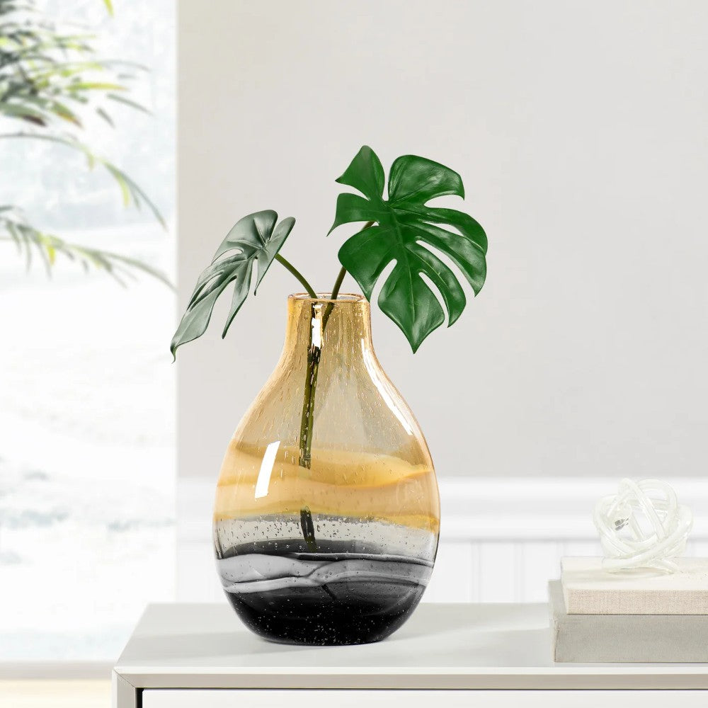Medium Andrea Swirl Glass Bulb Vase - Amber