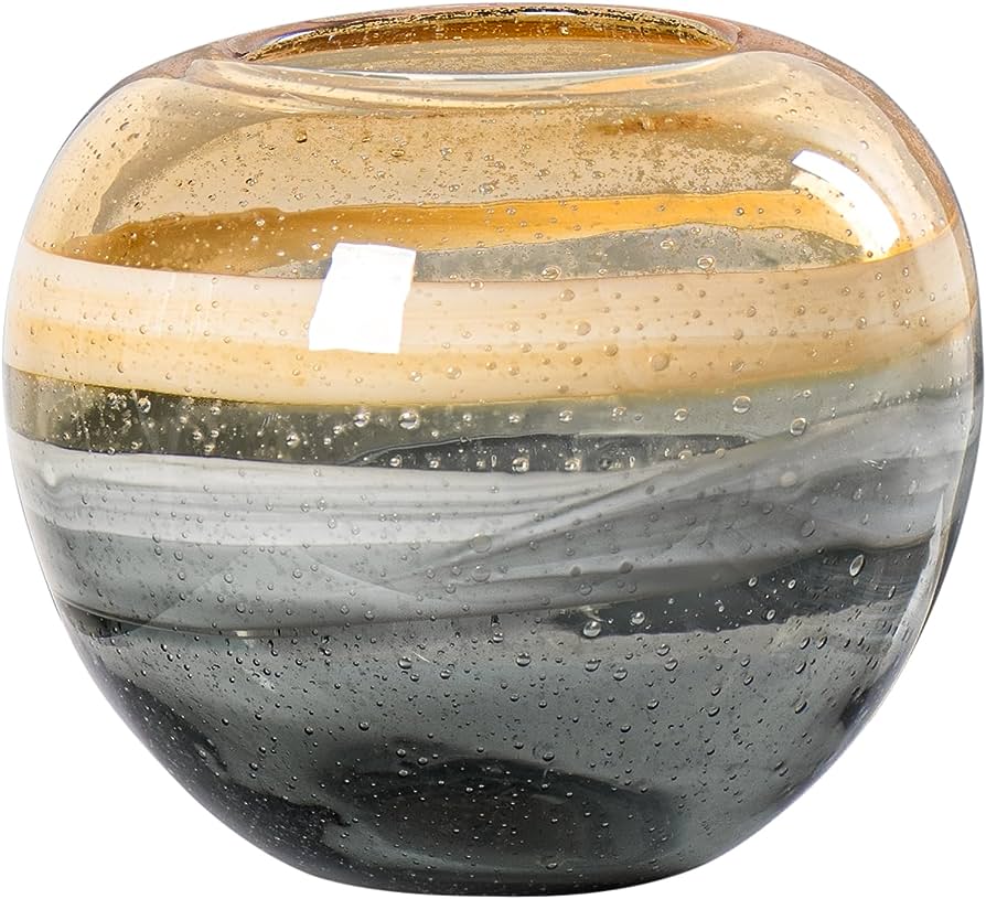 Small Andrea Swirl Glass Sphere Vase - Amber