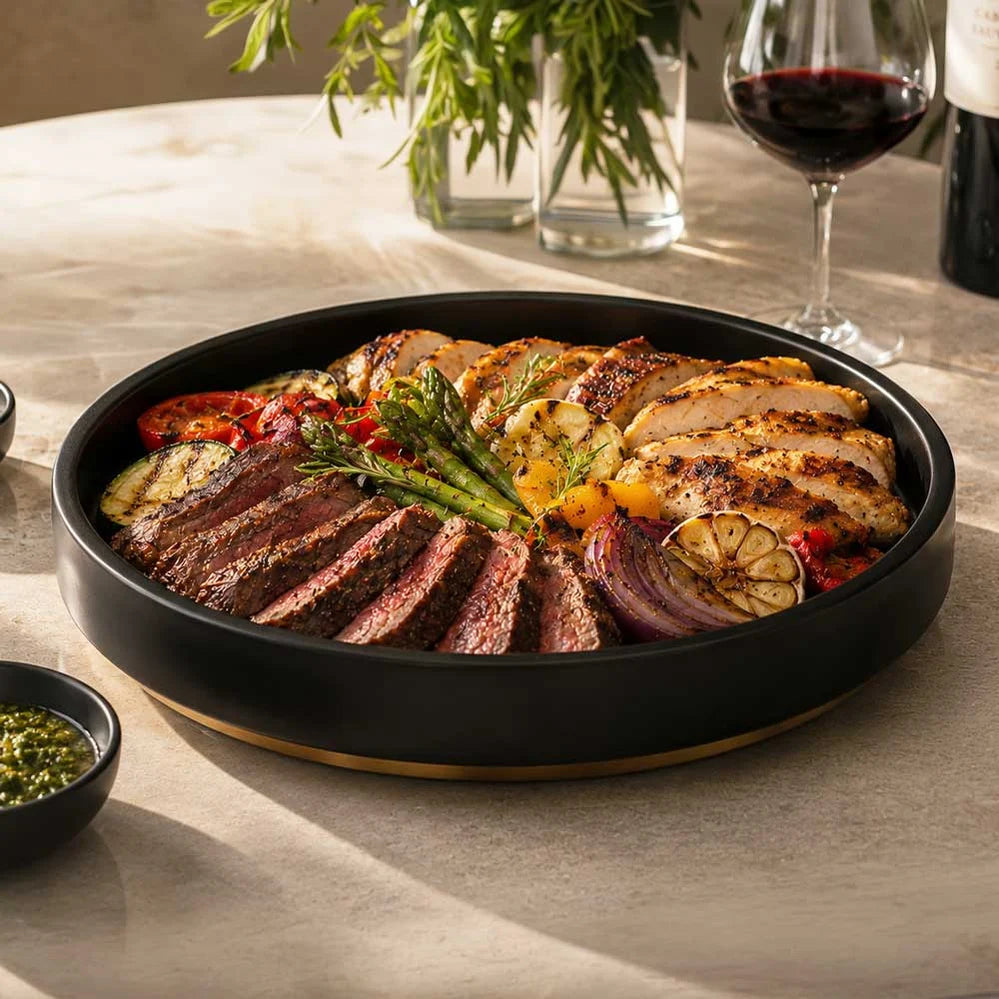 Matte Black and gold Stainless Steel serving tray