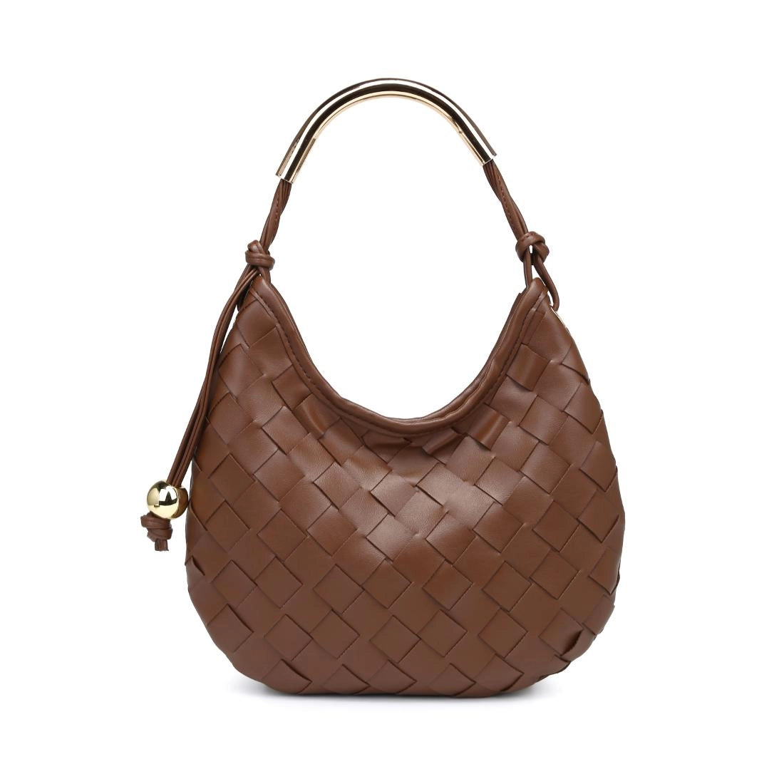 Knotted handle woven shoulder bag - brown