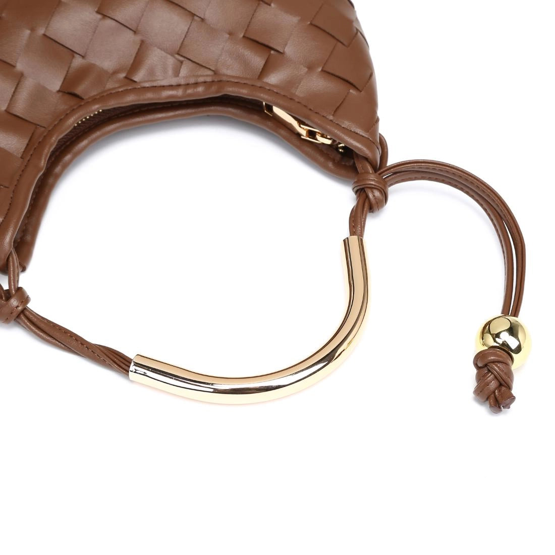 Knotted handle woven shoulder bag - brown