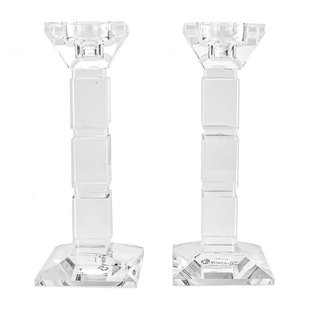 Crystal Candlesticks Square Design Set of 2, White