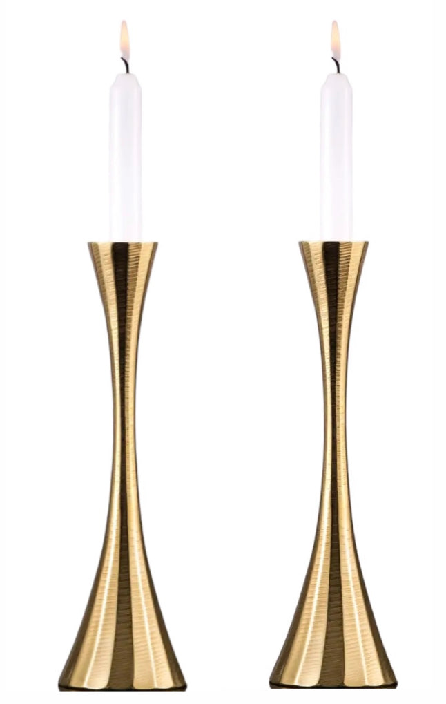 Set of 2 gold geometric candlesticks