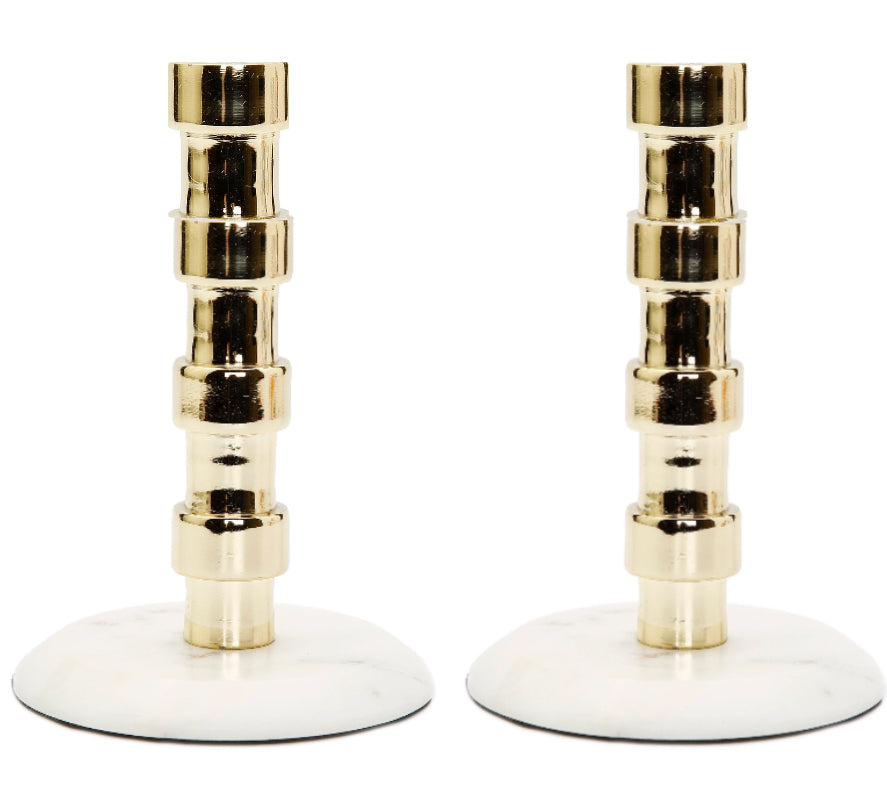 Gold Taper Candle Holder On Marble Base - medium (set of 2)