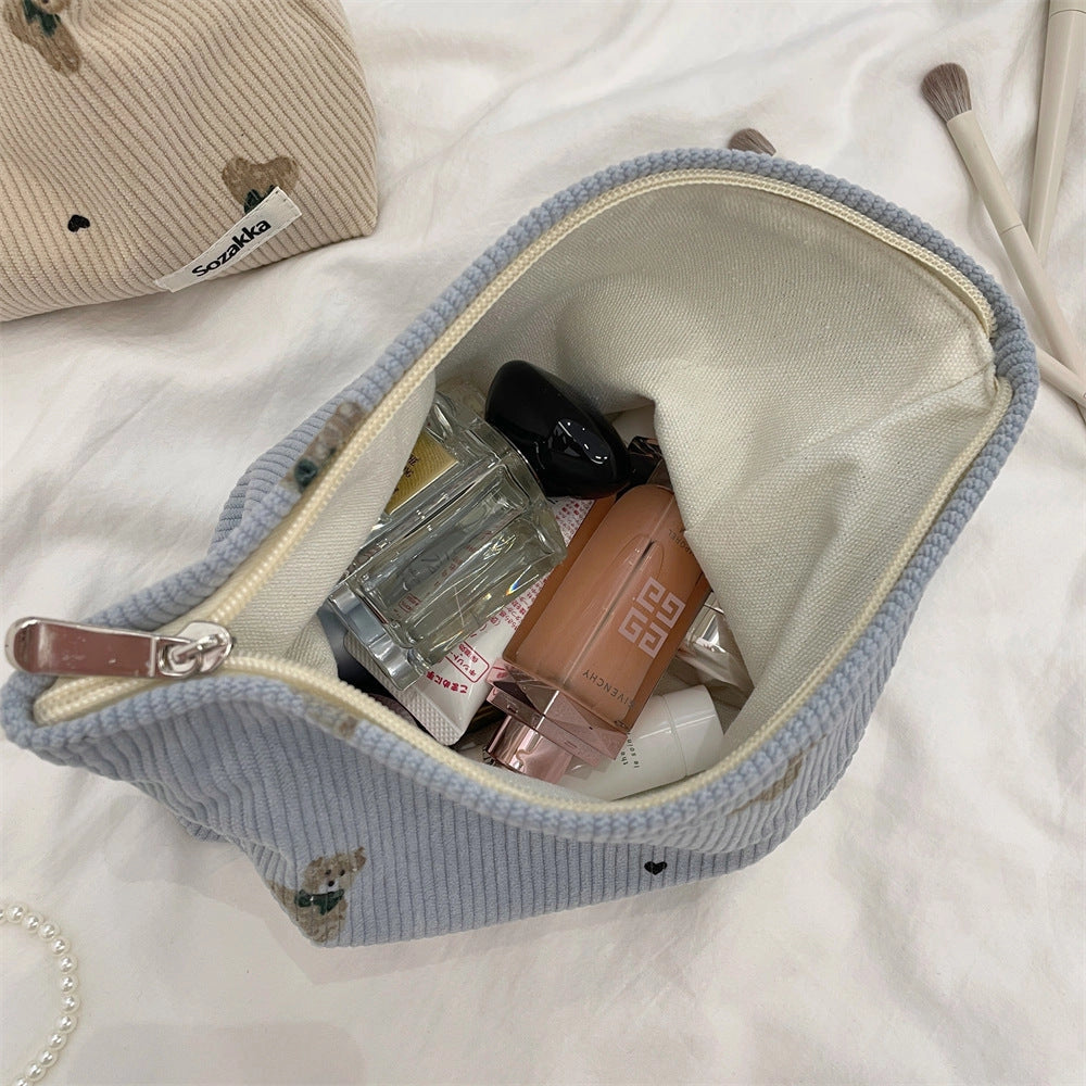 Trousse de toilette ours en velours côtelé mignon