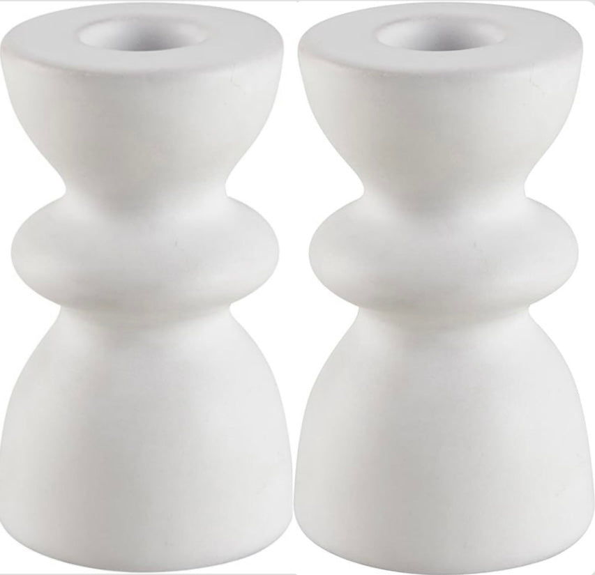 White Tiered Taper Candleholder - Set of 2