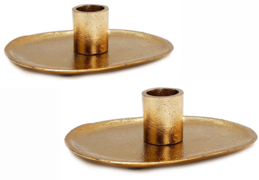 Candle Holder - Flat Gold set of 2