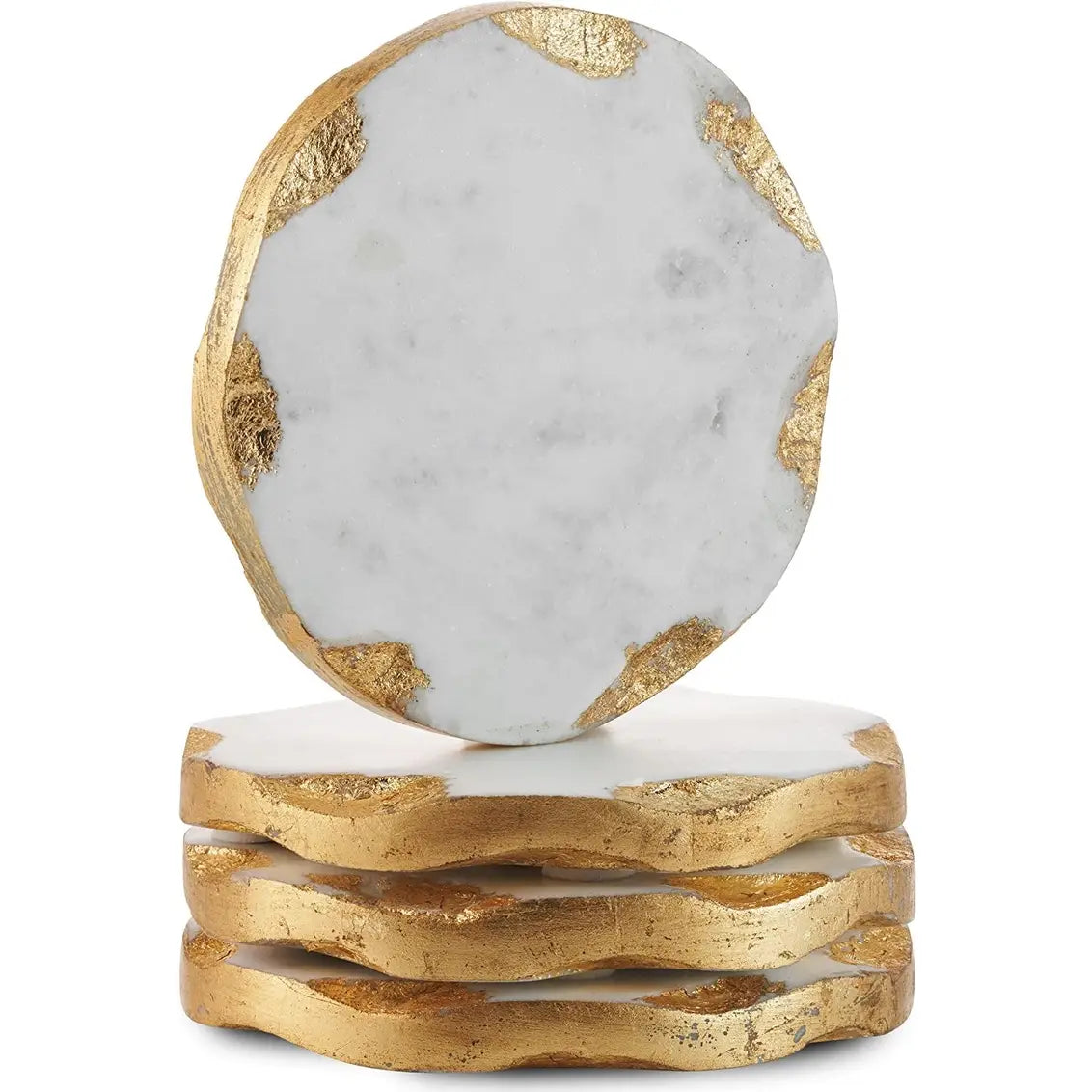 Marble Set of Four Round Coasters with Gold Edge