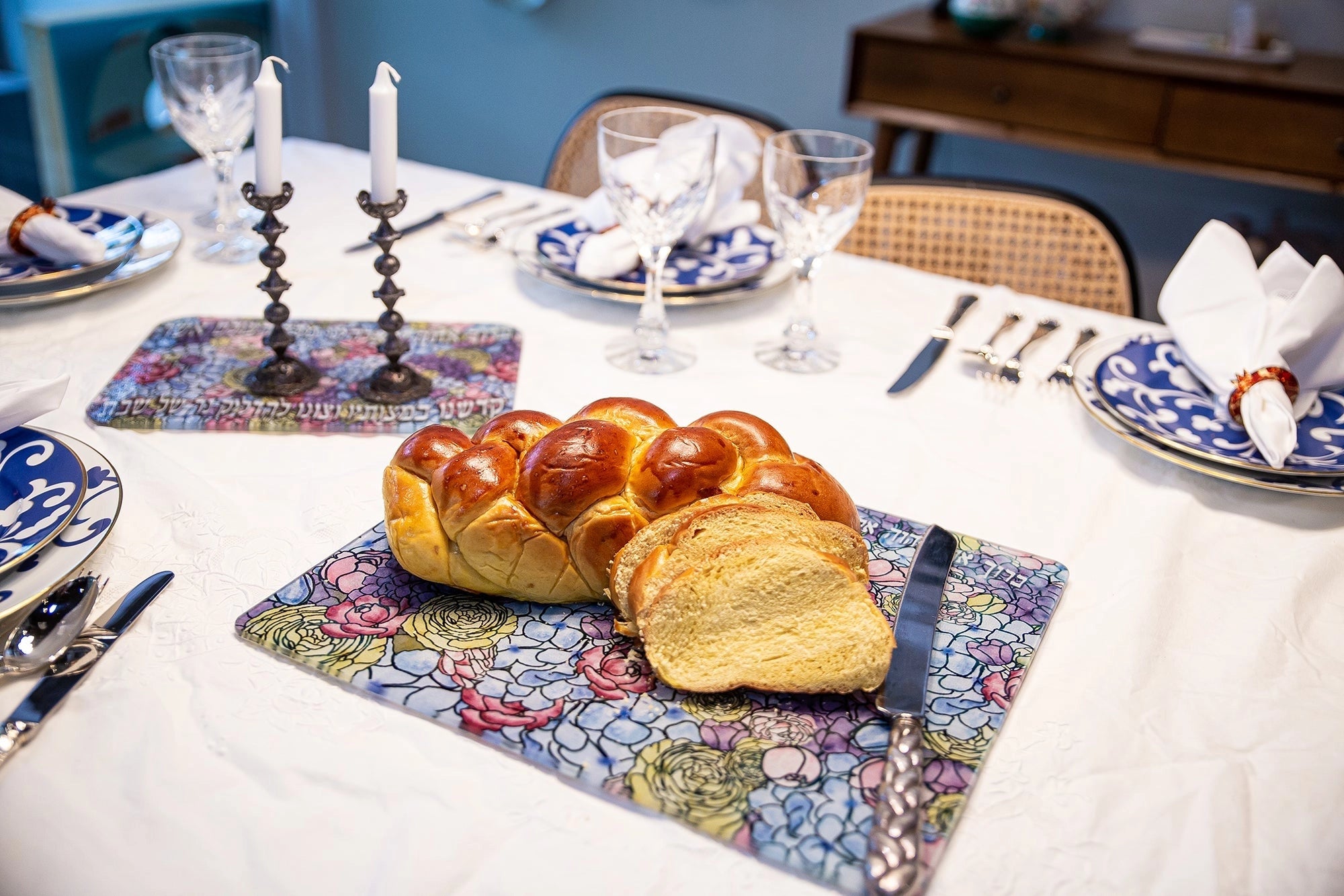 Floral Shabbat Candle Drip Tray