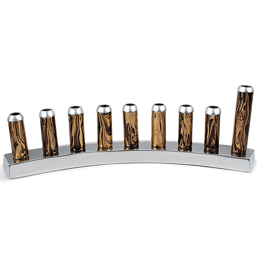 Modern Aluminum Bullets Menorah With Marble Decal – Gold