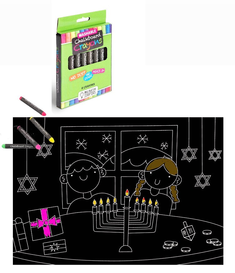 Reusable Coloring mat w/chalk crayons - Hanukkah
