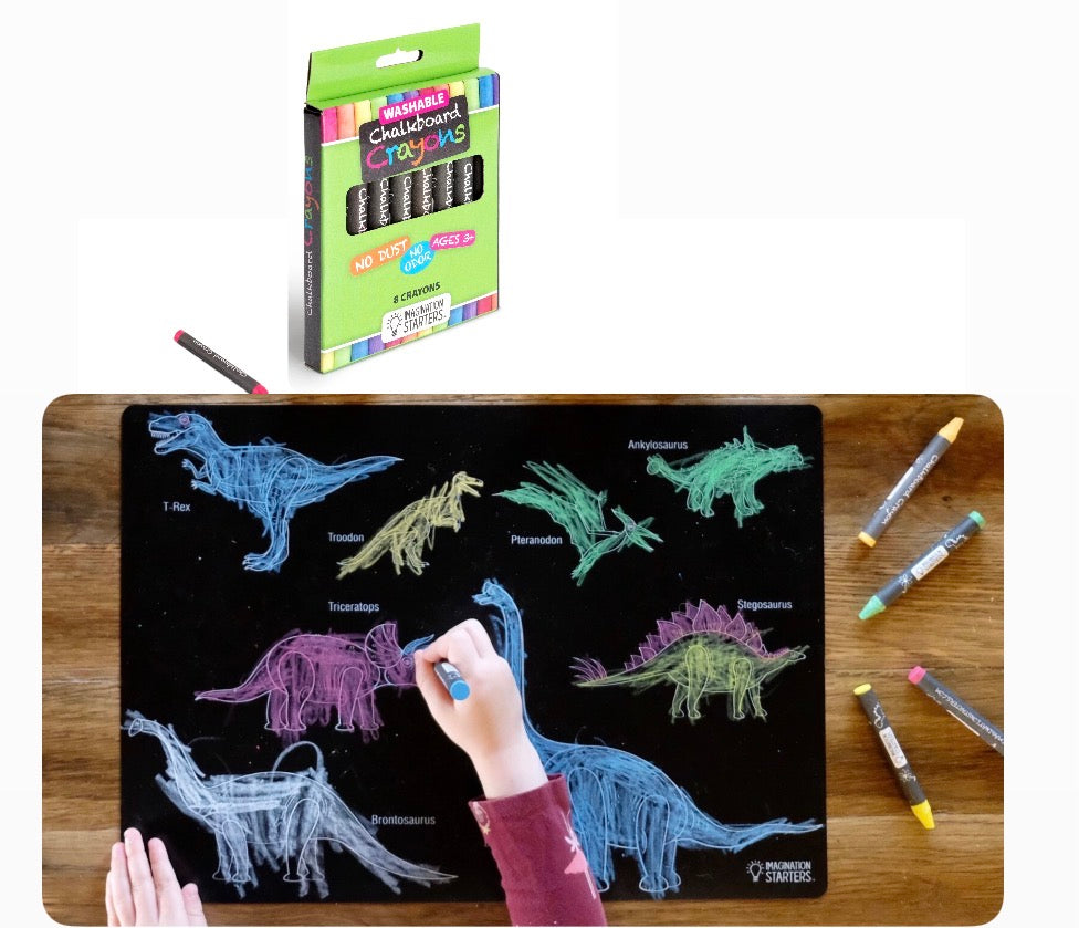 Reusable Coloring mat w/chalk crayons - Dino