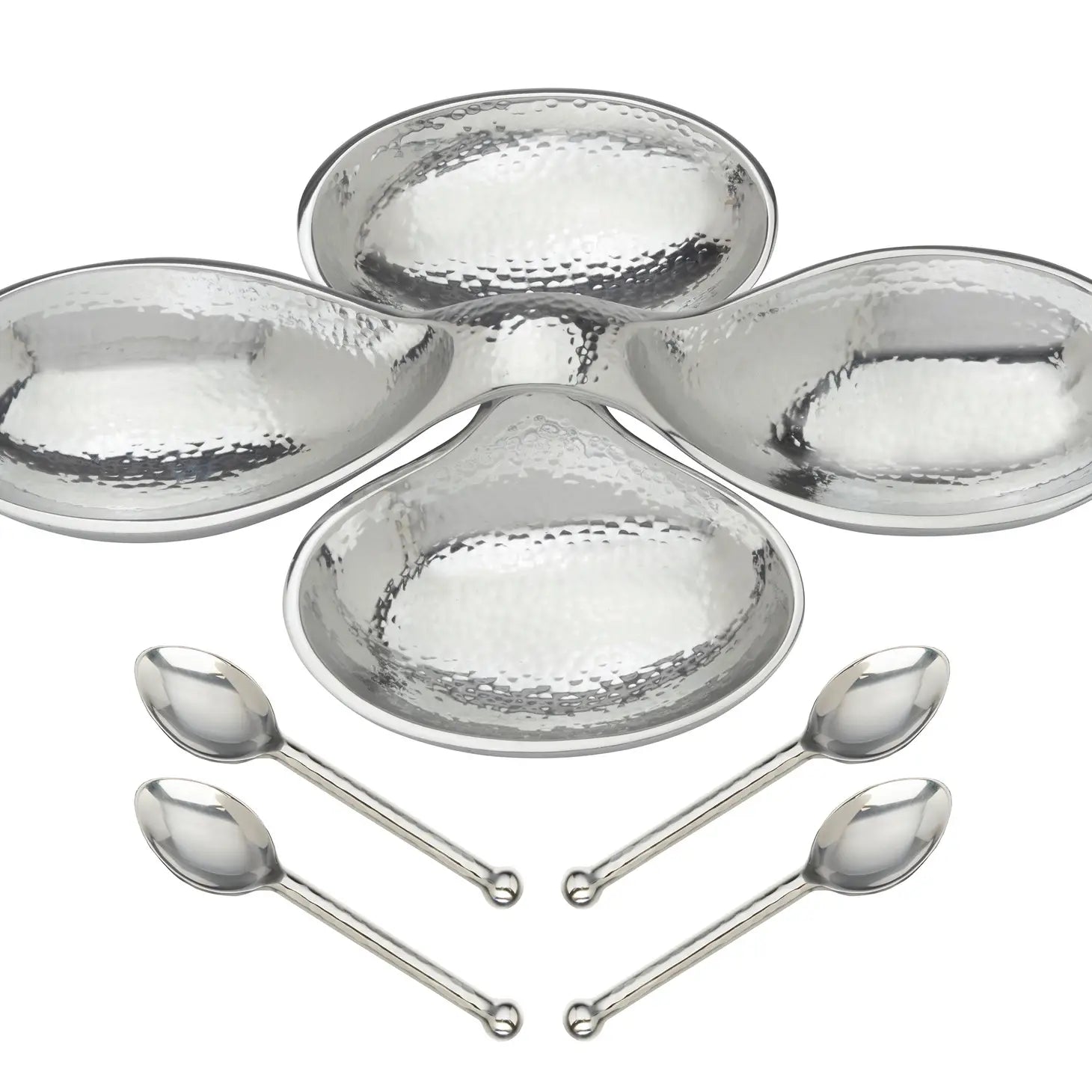 Hammered Silver Bowls with 4 Spoons