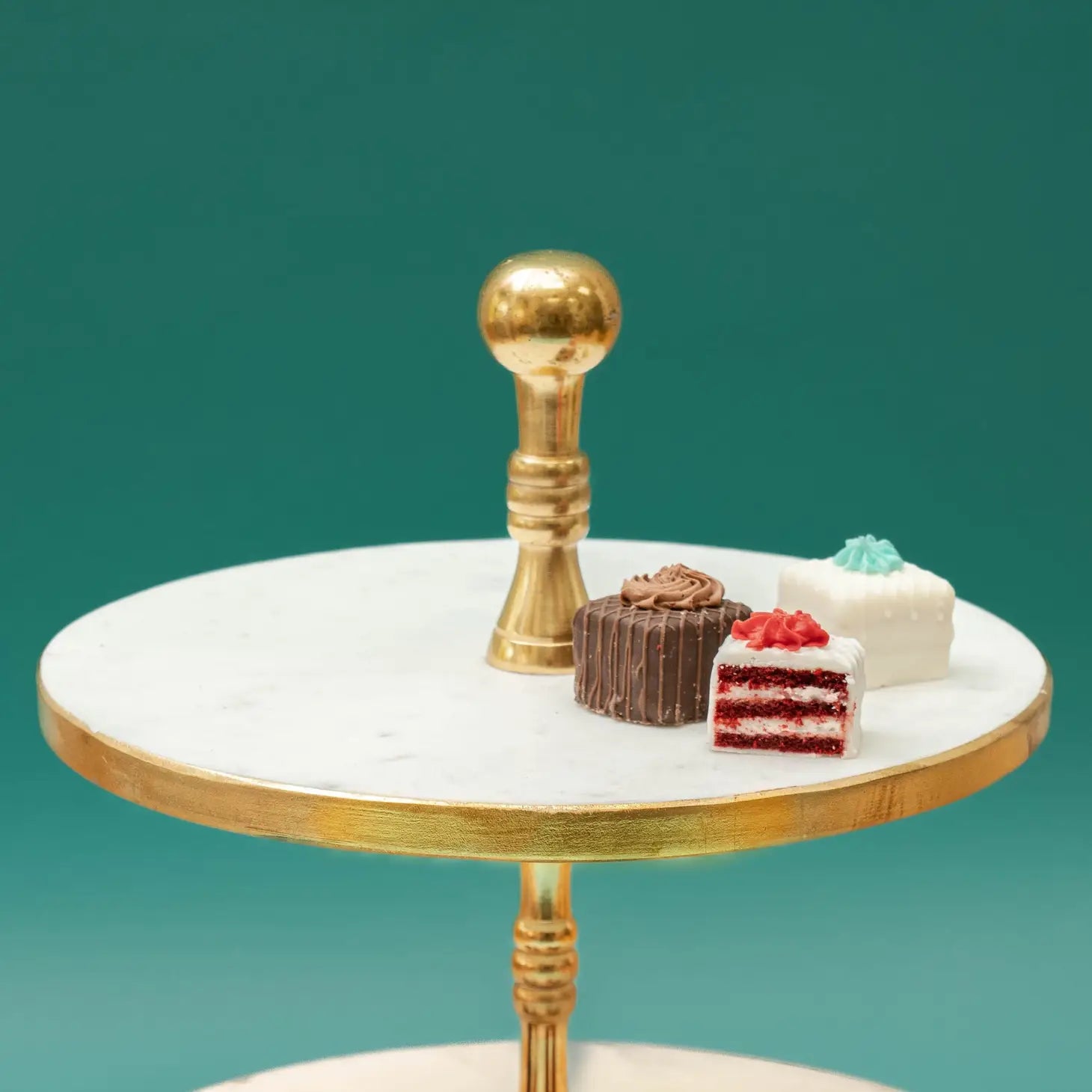 White Marble 2-Tier Dessert Stand with Gold Accents