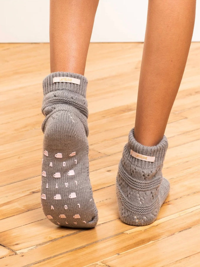 Grey Pointelle slipper socks