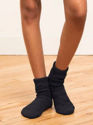 Pointelle Short Length Slipper Socks Black Sesame