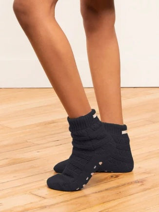 Pointelle Short Length Slipper Socks Black Sesame