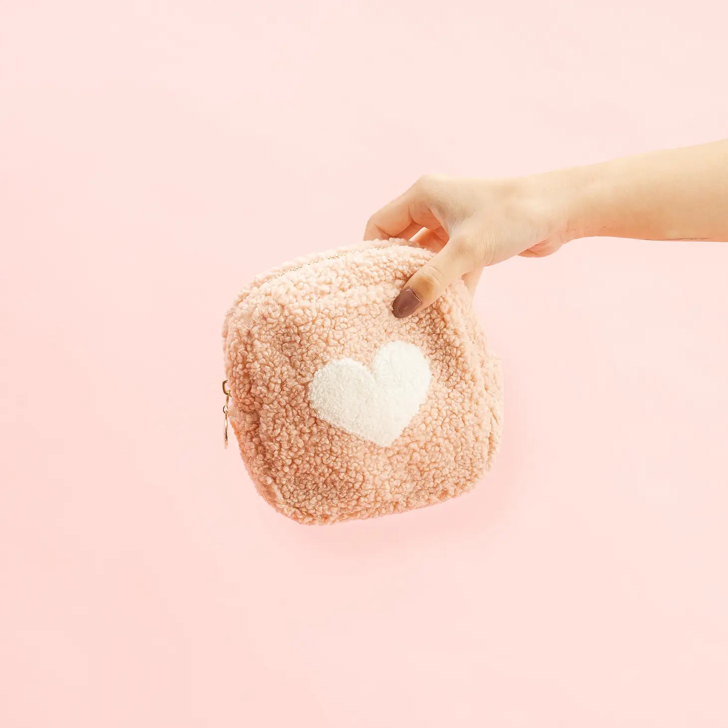 Pink Square Teddy Pouch - Heart