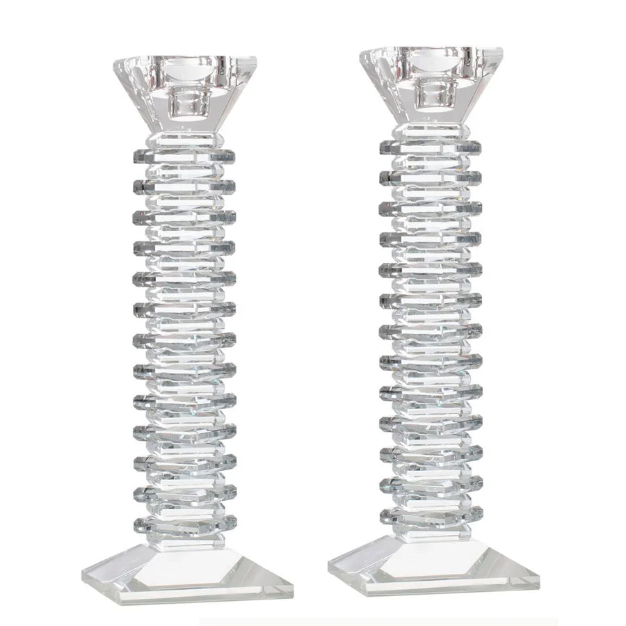 Stacked Design Crystal Candlesticks Set - Clear