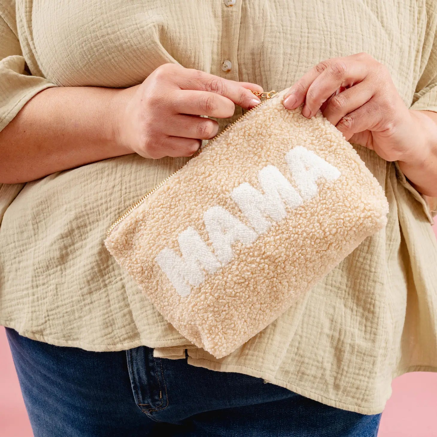 Tan Teddy Pouch - Mama