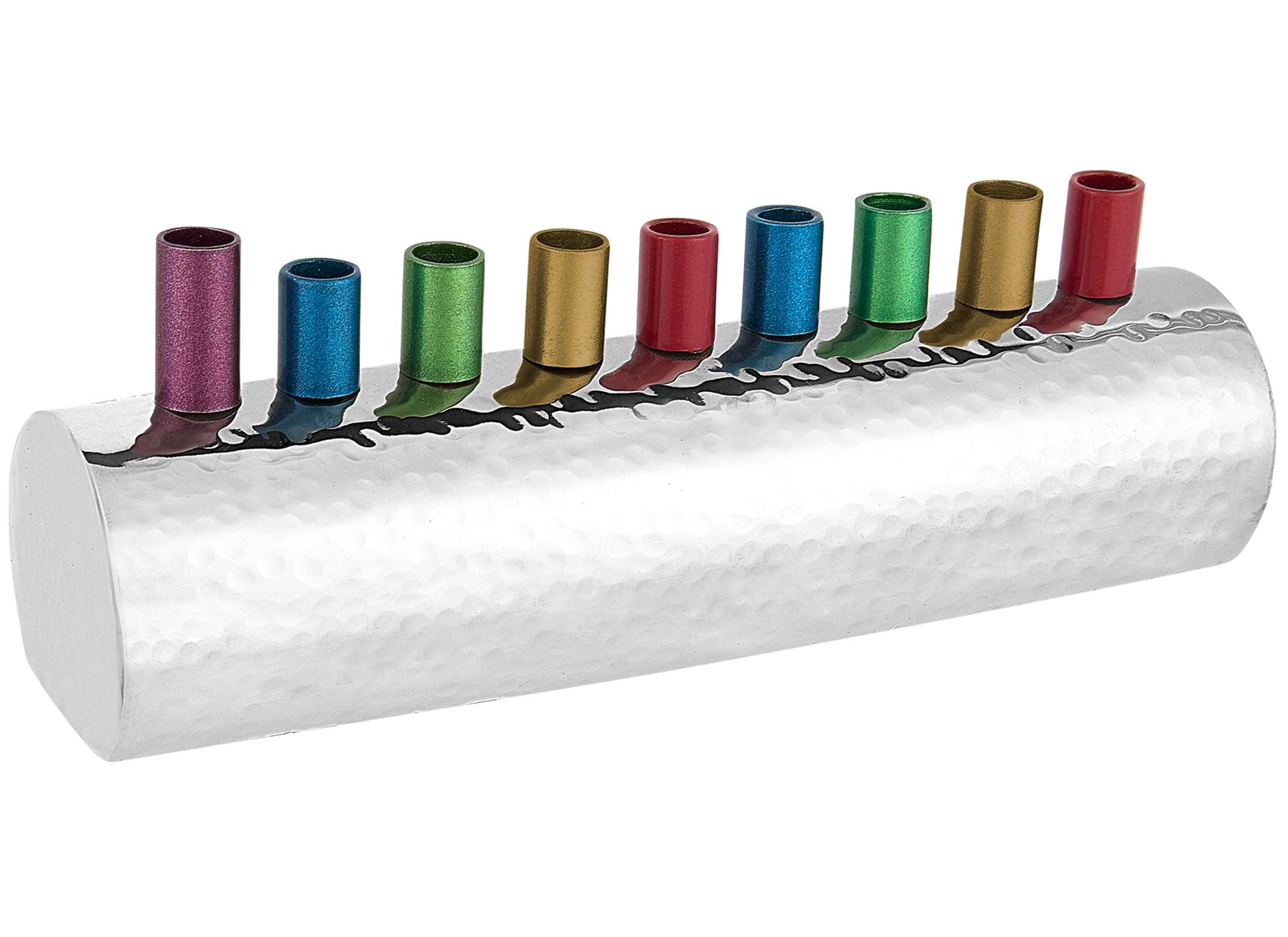 Polished Hammered Stainless Steel Round Colors Menorah