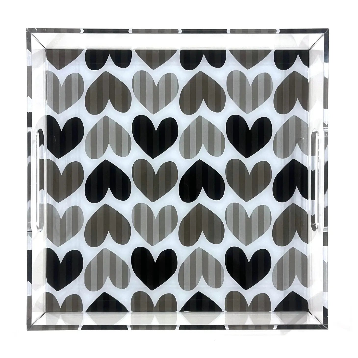 Acrylic Tray - Grey Hearts and Stripes