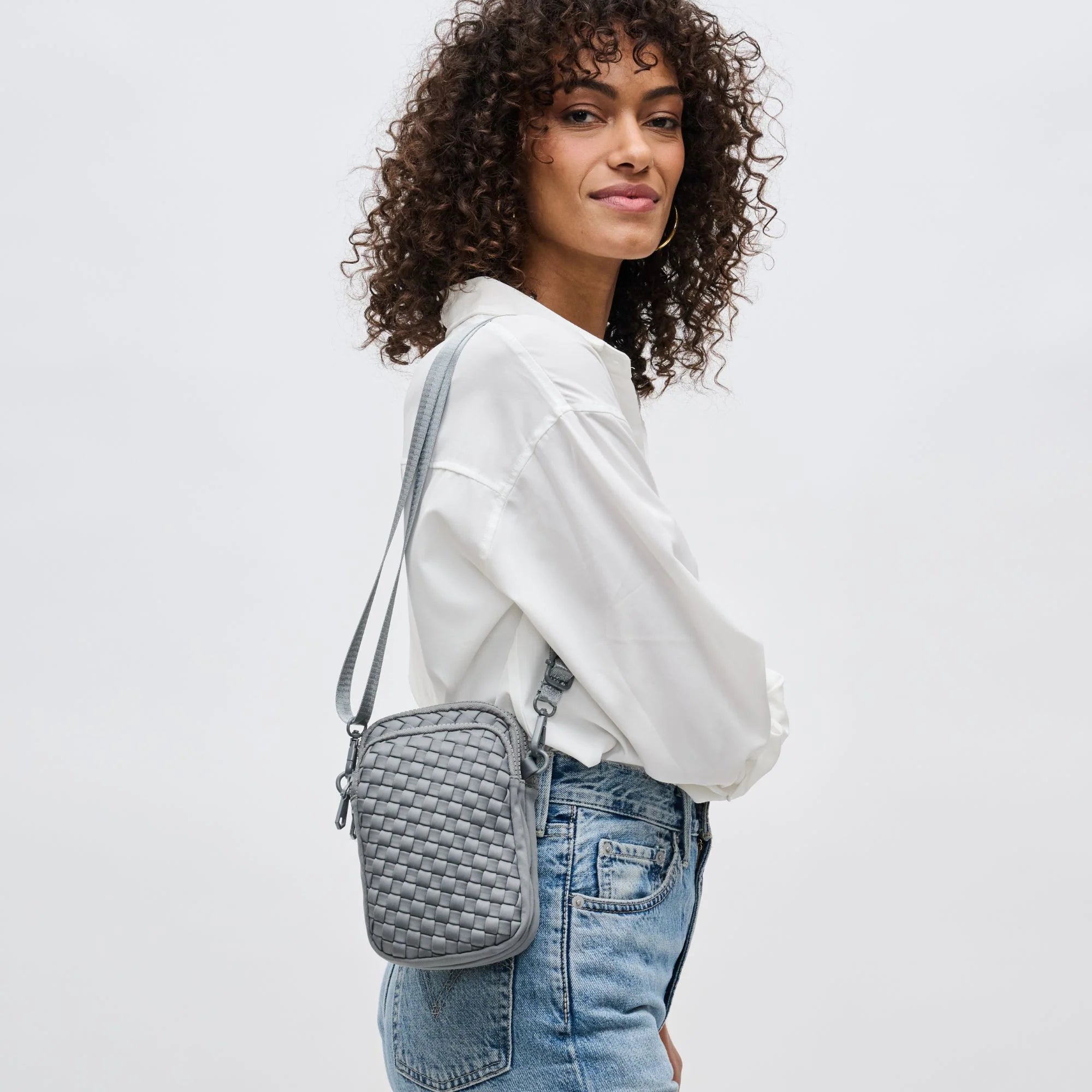 Sol and Selene grey woven neoprene crossbody bag