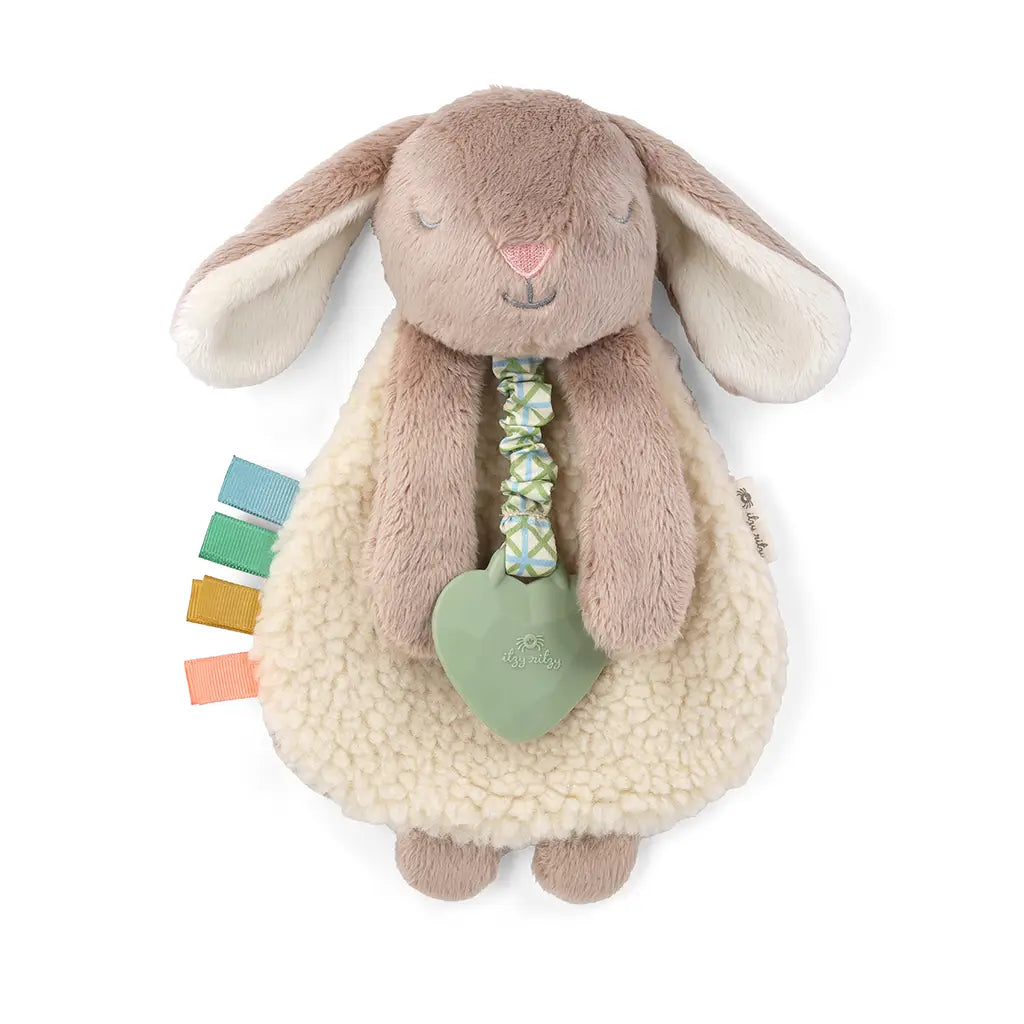 Baby lovey - plush taupe bunny with silicon teether