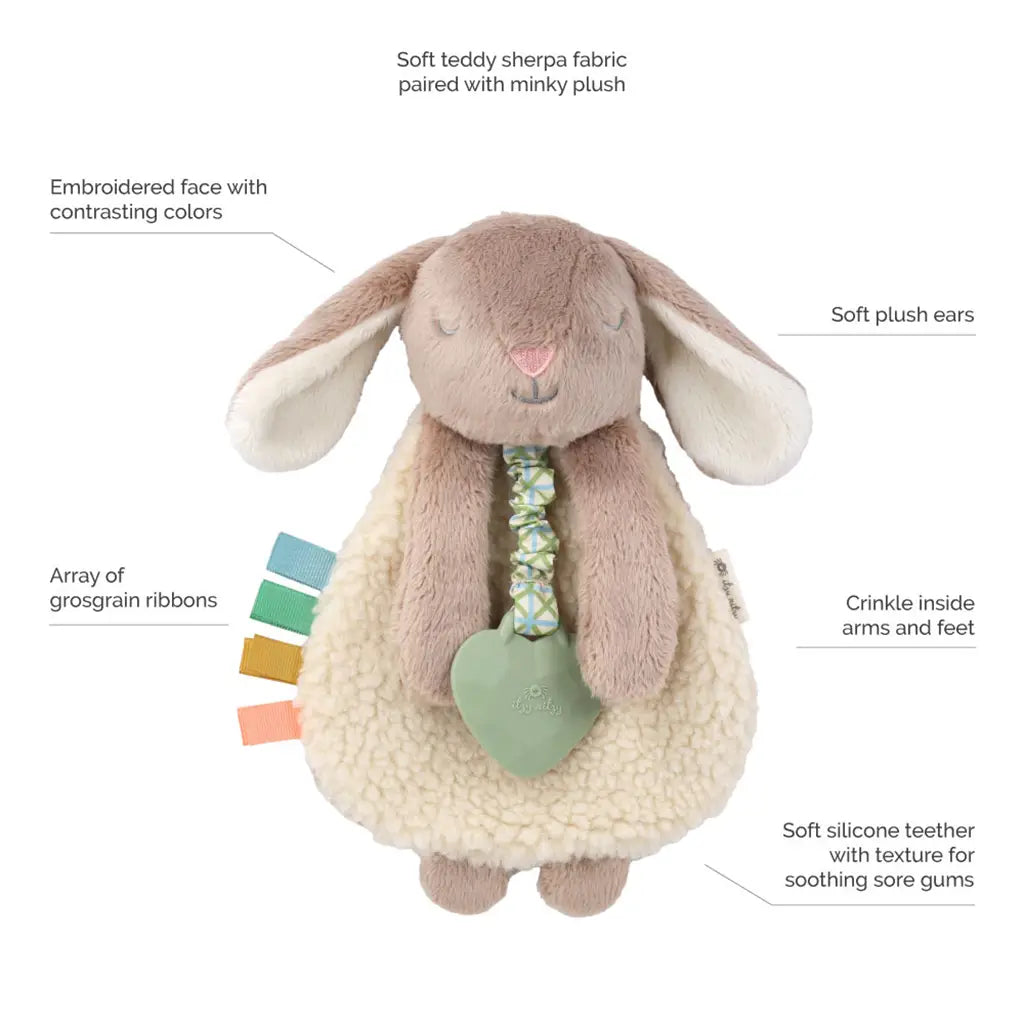 Baby lovey - plush taupe bunny with silicon teether