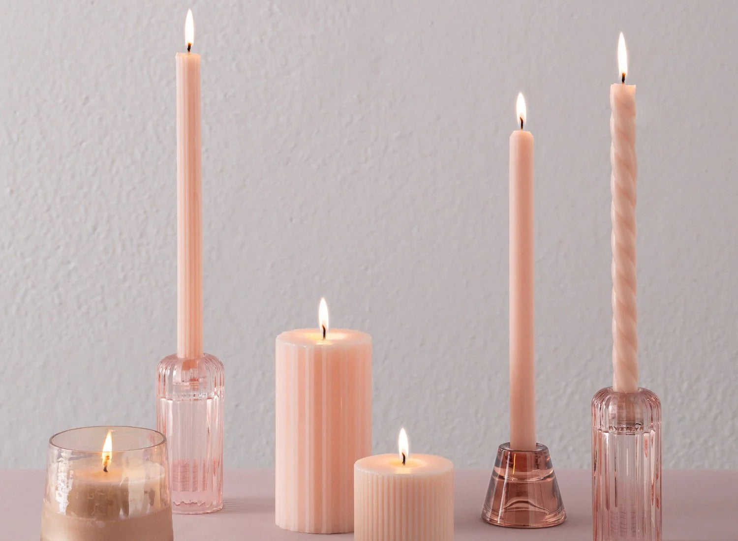Assorted Pale Pink Candle Tapers 3-Pack