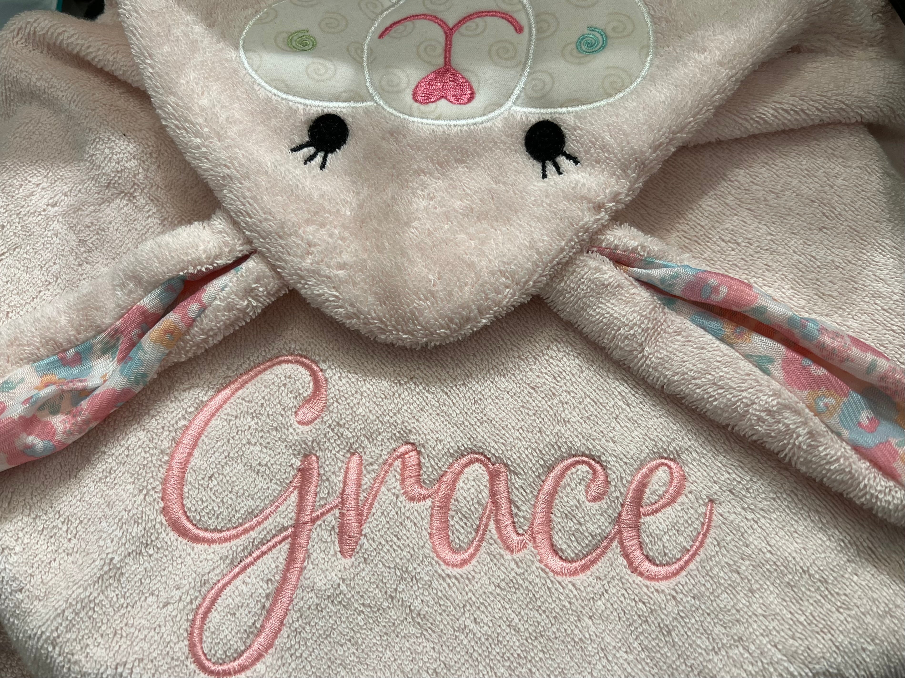 Personalized baby Bath Towel - Terry Hooded - Beatrice Bunny