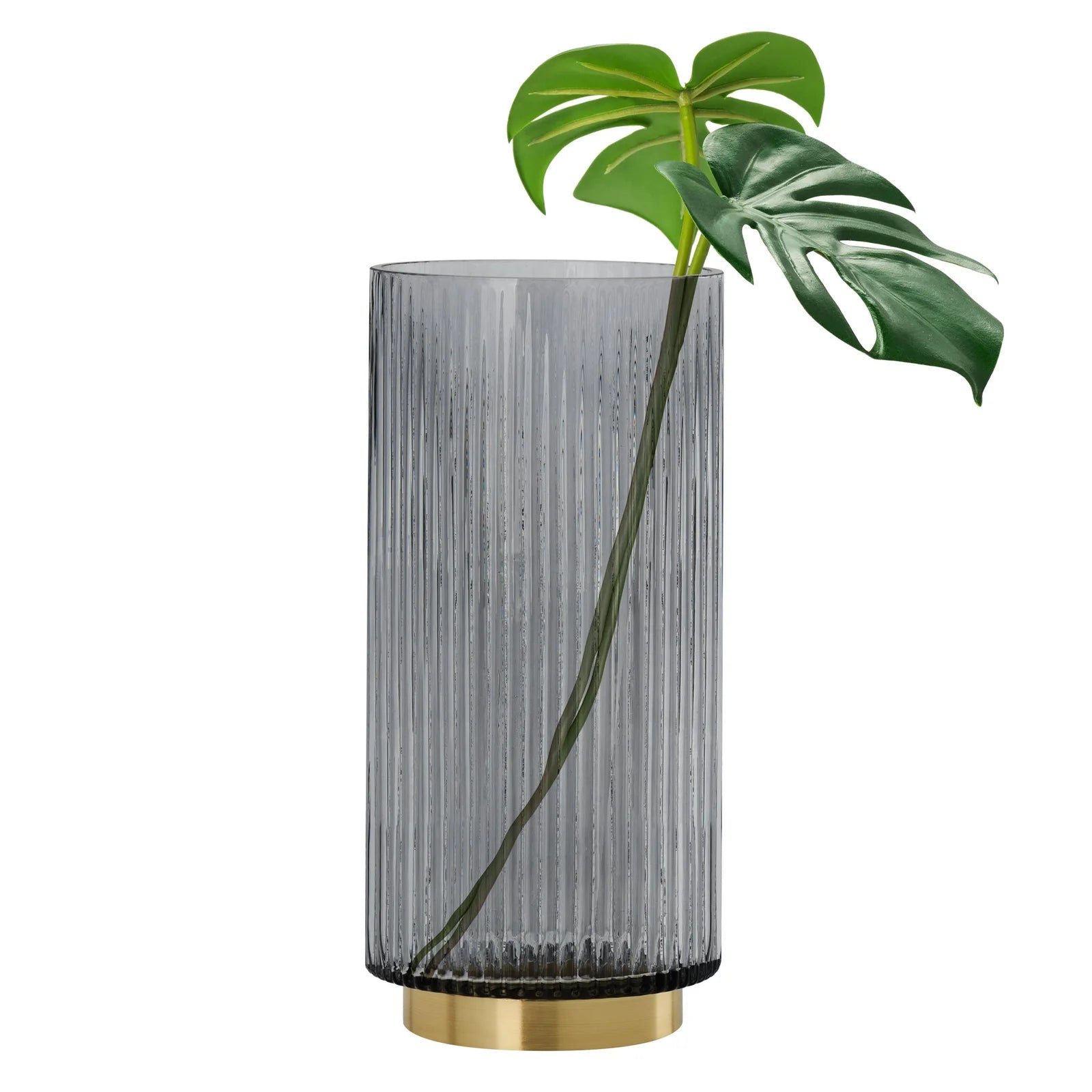 Adele Gold Base Smoke Glass 10h" Cylinder Vase
