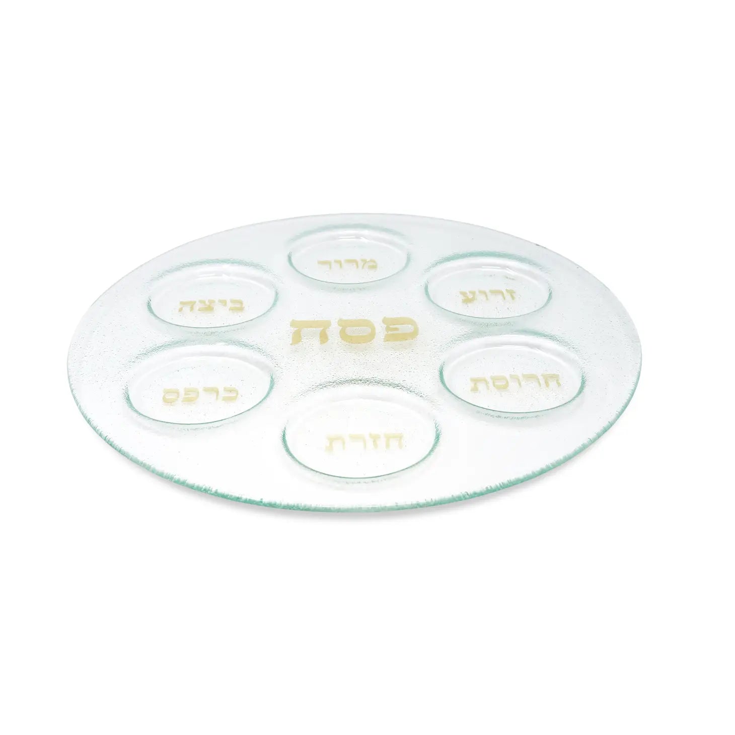 Simple Glass Seder Tray with Gold Print