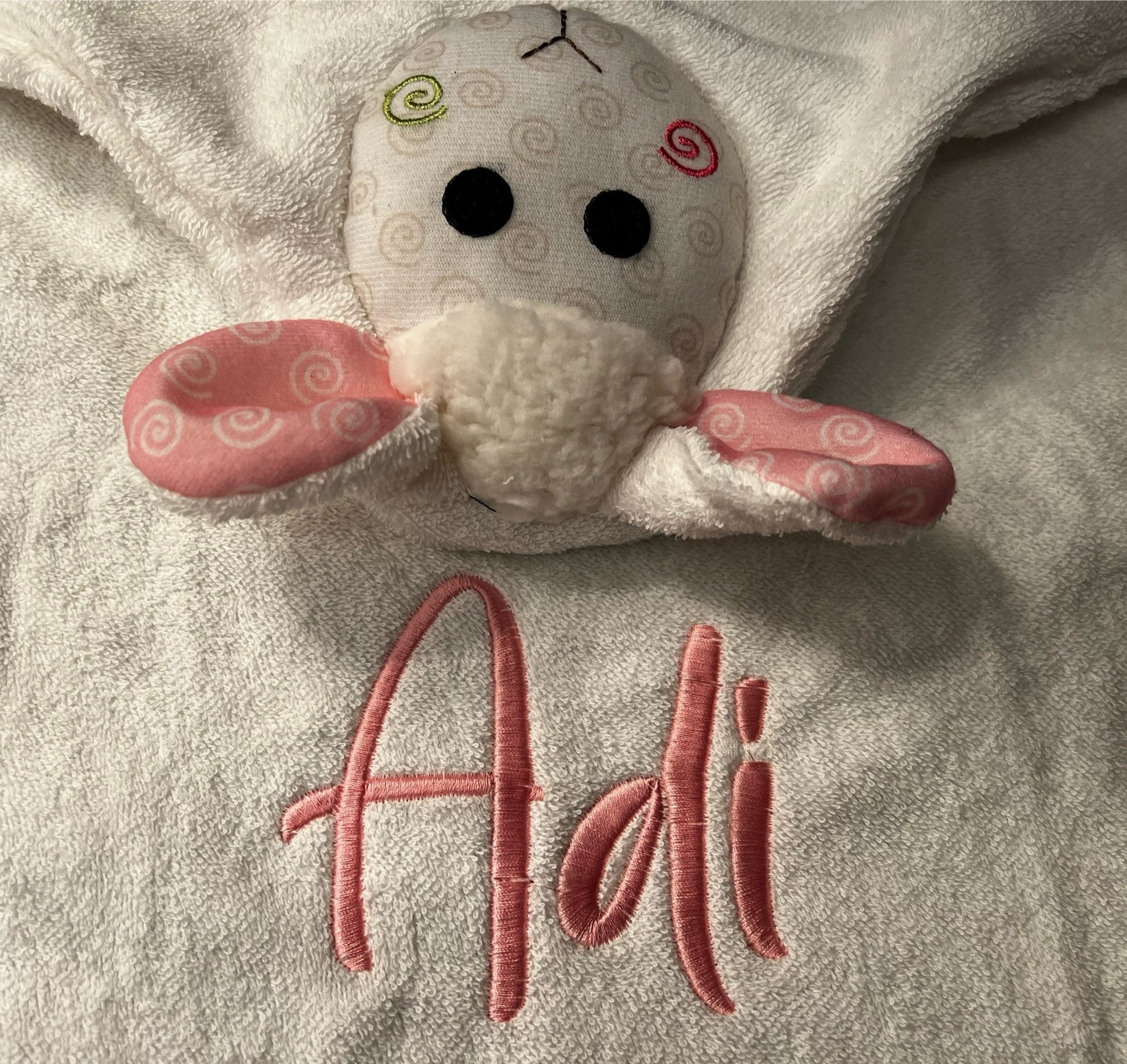 Personalized Baby Bath Towel -Snow Terry Hooded - Lola Lamb